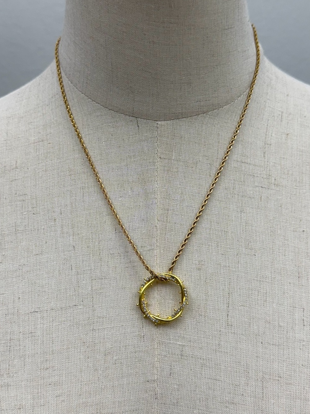 Gold-Tone Circle Pendant Necklace with Crystal Accents | Minimalist Statement